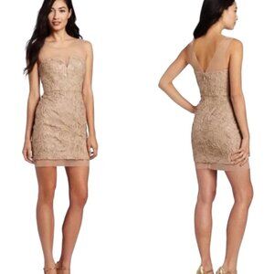 BCBGMAXAZRIA Abigail Ribbon Embroidery Cocktail Dress Women's Size 4 Champagne E